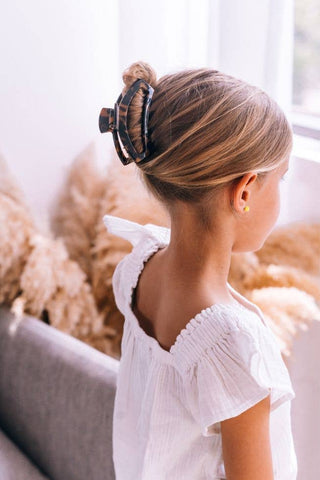 Tortoise medium open hair clip by Teleties close up view - House of Me boutique Norman OK