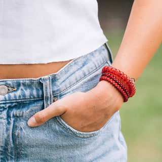 Red Carpet Ready small spiral hair ties by Teleties on wrist - House of Me boutique Norman OK
