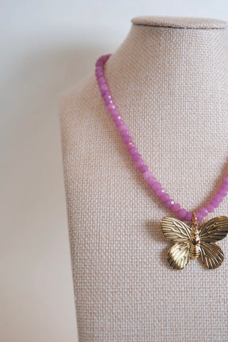 Purple Beaded Butterfly Necklace handmade purple beaded butterfly charm necklace Hart Designs - House of Me boutique Norman OK