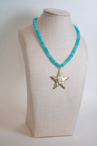 Blue Beaded Star Necklace detail close up - House of Me boutique Norman OK