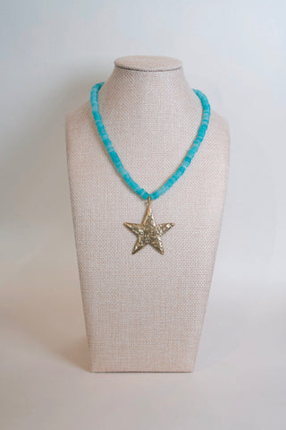 Blue Beaded Star Necklace handmade blue beaded gold star charm necklace Hart Designs - House of Me boutique Norman OK