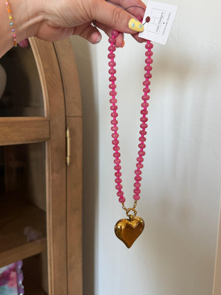 Golden Heart Necklace bold handmade beaded heart necklace Hart Designs - House of Me boutique Norman OK