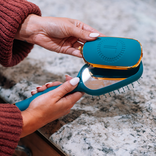 Teal With It detangler hair brush by Teleties close up view - House of Me boutique Norman OK