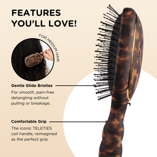 Tortoise detangler hair brush by Teleties detail view - House of Me boutique Norman OK