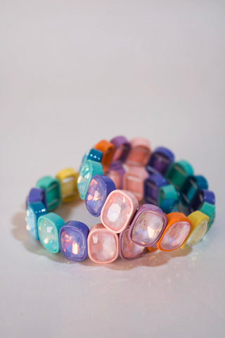 Multi Color Poppy Bracelet cushion-cut iridescent multicolor glass stone bracelet Taylor Shaye - House of Me boutique Norman OK
