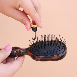 Tortoise mini detangler hair brush by Teleties side view - House of Me boutique Norman OK