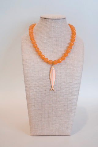 Orange Creamsicle Fish Pendant Necklace handmade orange beaded enamel fish charm Hart Designs - House of Me boutique Norman OK