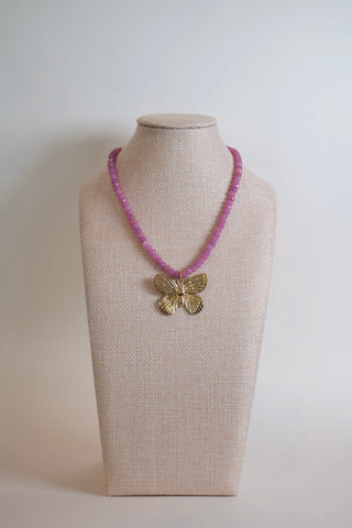Purple Beaded Butterfly Necklace detail close up - House of Me boutique Norman OK