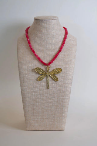 Large Dragonfly Pendant Necklace styled on neck - House of Me boutique Norman OK