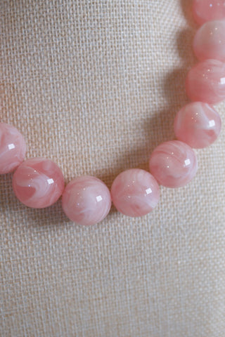 Pink Marble Statement Necklace close up bead detail - House of Me boutique Norman OK