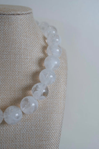 White Clear Marble Statement Necklace detail bead view - House of Me boutique Norman OK
