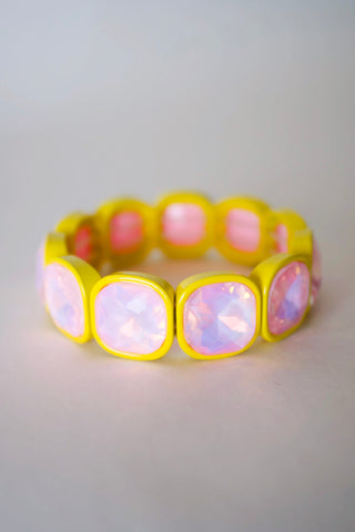 Opalescent Glass Stone Stretch Frankie Bracelet cushion-cut shifting color bracelet Taylor Shaye - House of Me boutique Norman OK