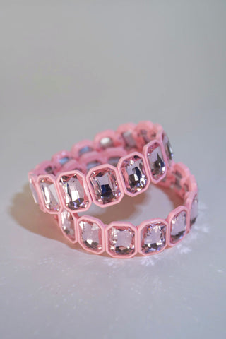 Baby Pink Poppy Bracelet emerald-cut blush glass stone stretch bracelet Taylor Shaye - House of Me boutique Norman OK