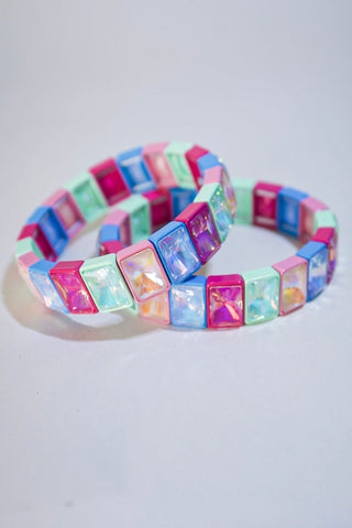 Electric Rainbow Bowie Bracelet iridescent multicolor square-cut glass stone bracelet Taylor Shaye - House of Me boutique Norman OK