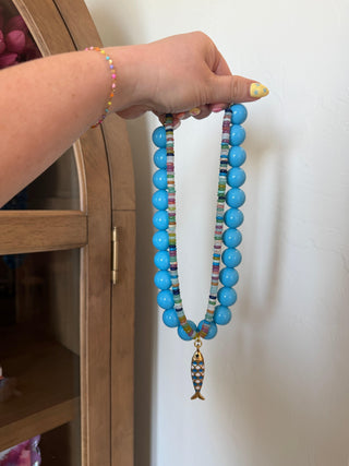 Rainbow Reef Necklace styled on model - House of Me boutique Norman OK
