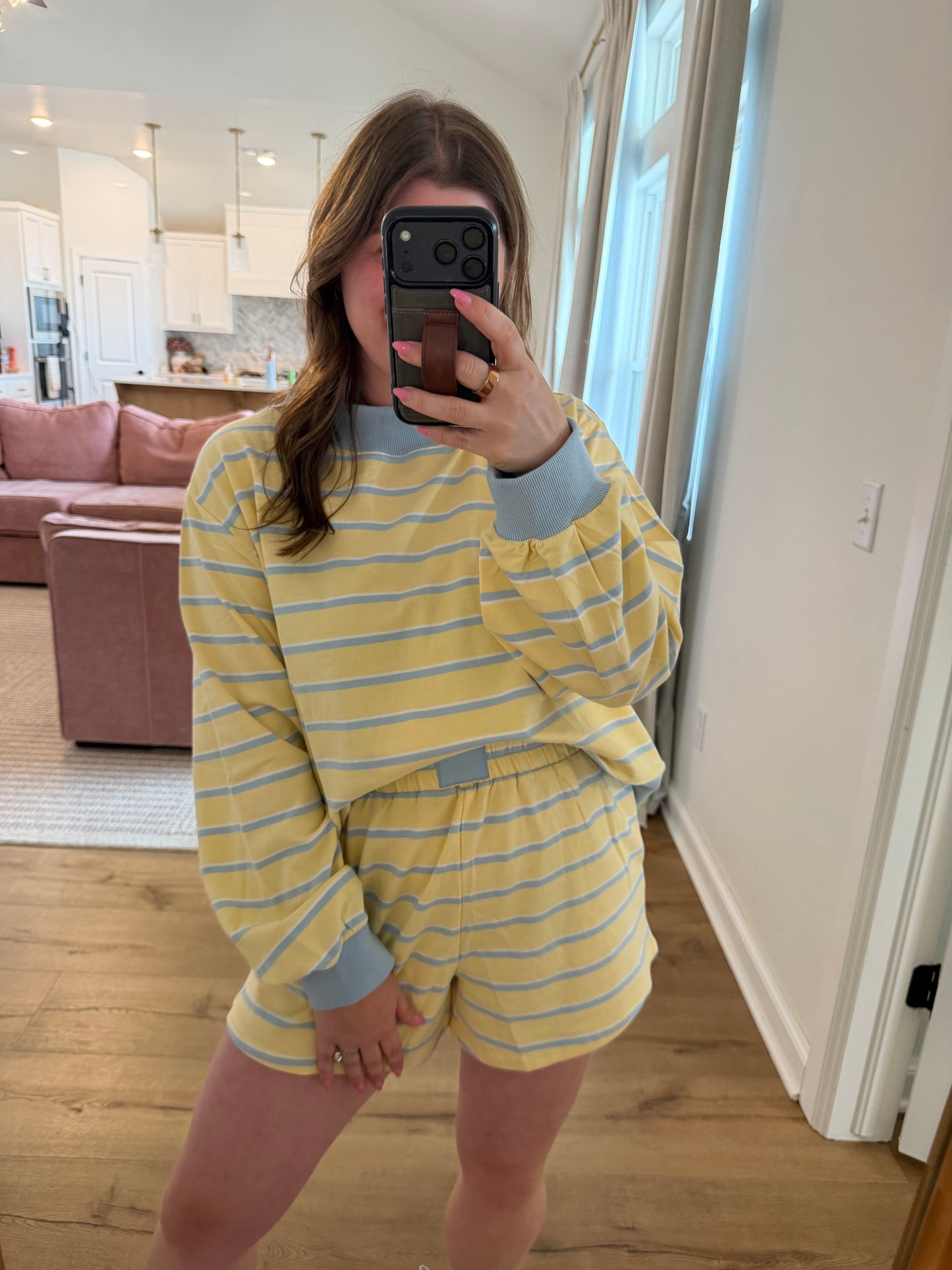 Mockneck Stripe Sweatshirt Lounge Top