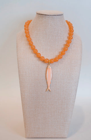 Orange Creamsicle Fish Pendant Necklace angle view - House of Me boutique Norman OK