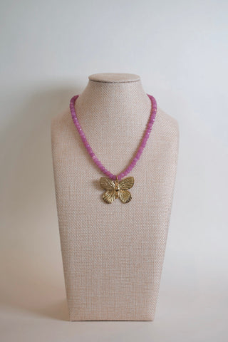 Purple Beaded Butterfly Necklace side angle view - House of Me boutique Norman OK