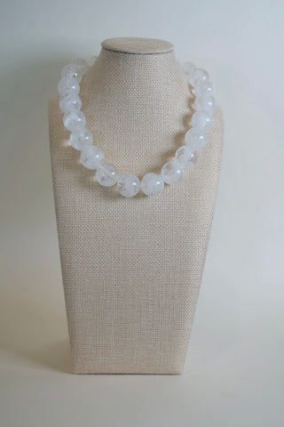 White Clear Marble Statement Necklace angle flat lay - House of Me boutique Norman OK