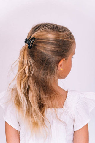 Jet black tiny open hair clip by Teleties close up view - House of Me boutique Norman OK
