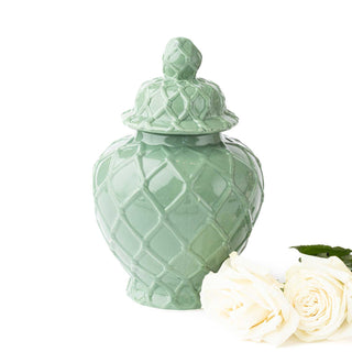 Green Textured Ginger Jar, Large Decorative Lidded Jar front view - House of Me boutique Norman OK