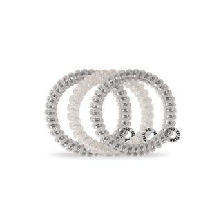 Silver Slay small spiral hair ties by Teleties styled view - House of Me boutique Norman OK