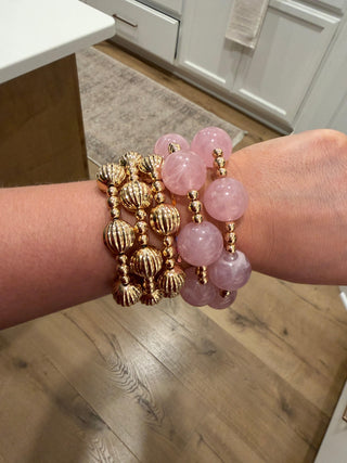 Coastal Beaded Bracelet Pink styled on wrist - House of Me boutique Norman OK