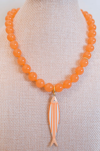 Orange Creamsicle Fish Pendant Necklace detail close up - House of Me boutique Norman OK