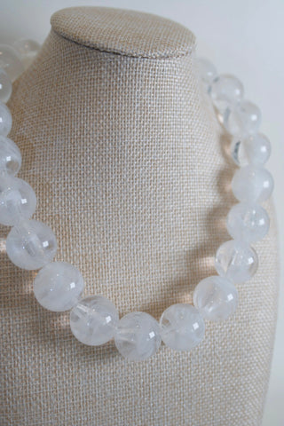 White Clear Marble Statement Necklace luminous oversized white beaded necklace Hart Designs - House of Me boutique Norman OK