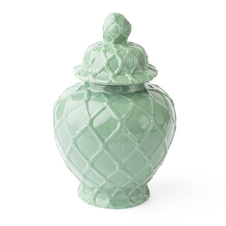 Green Textured Ginger Jar, Large Decorative Lidded Jar back view - House of Me boutique Norman OK