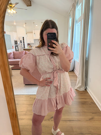 Mixed Print Ruffled Mini Dress