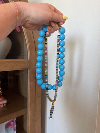 Statement Beaded Necklace Electric Blue styled - House of Me boutique Norman OK
