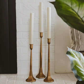 Gold Cast Iron Taper Candle Holders, Set of 3.