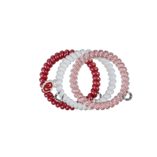 Boomer Sooner OU small spiral hair ties by Teleties styled view - House of Me boutique Norman OK