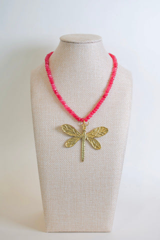 Large Dragonfly Pendant Necklace handmade beaded gold dragonfly charm necklace Hart Designs - House of Me boutique Norman OK