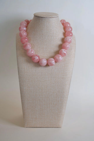 Pink Marble Statement Necklace swirled pink oversized beaded necklace Hart Designs - House of Me boutique Norman OK