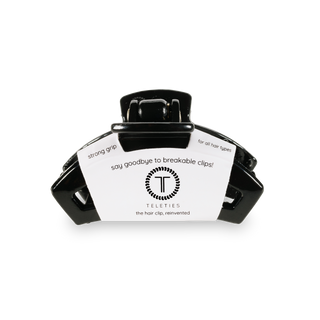Jet black tiny open hair clip by Teleties styled view - House of Me boutique Norman OK