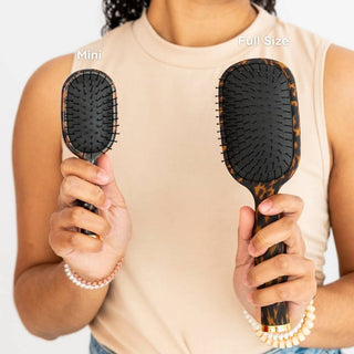 Tortoise mini detangler hair brush by Teleties detail view - House of Me boutique Norman OK