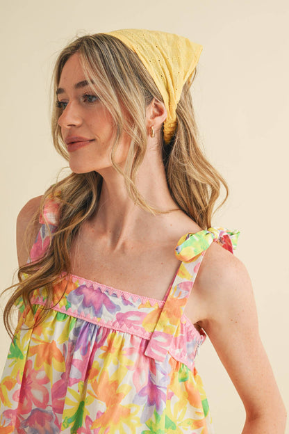 Floral Tie Shoulder Top and Shorts Set