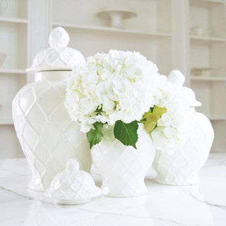 White Textured Small Ginger Jar with Lid.