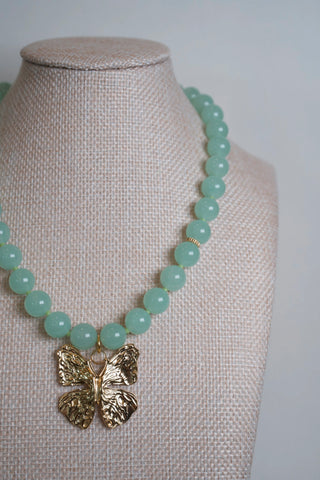 Green Beaded Butterfly Necklace side view styled - House of Me boutique Norman OK