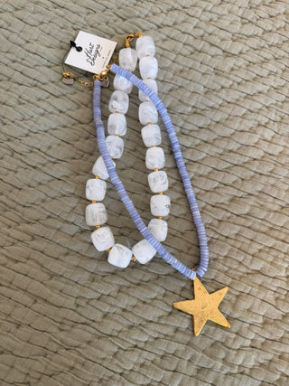 Cool Girl Beaded Necklace White detail view - House of Me boutique Norman OK
