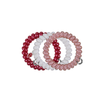 Boomer Sooner OU large spiral hair ties by Teleties styled view - House of Me boutique Norman OK
