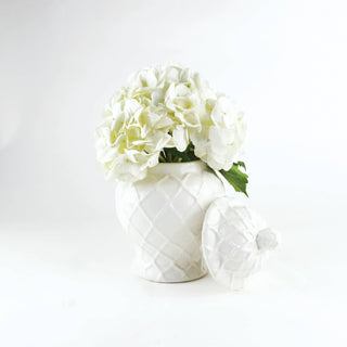 White Textured Small Ginger Jar with Lid.