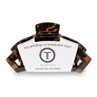 Tortoise large open hair clip by Teleties styled view - House of Me boutique Norman OK