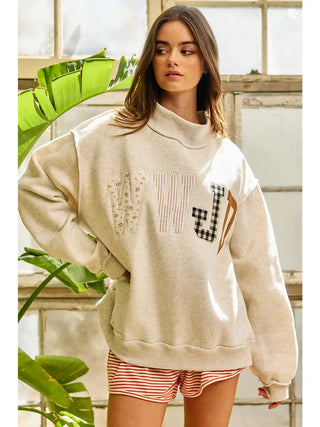 WWJD Mock-Neck Sweatshirt in Ash Grey.