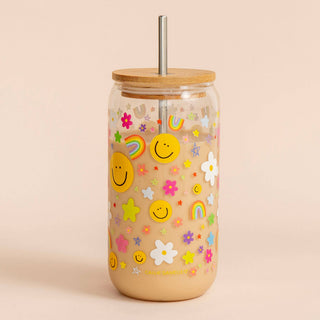 Rainbows & Smiley Faces Glass Can.