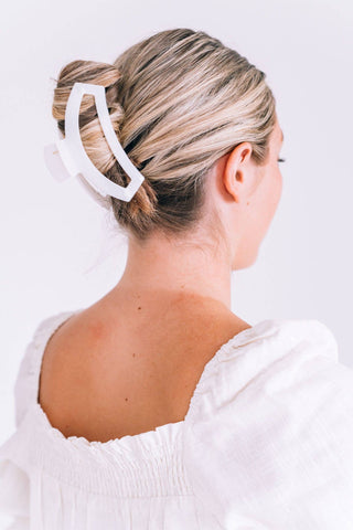 Coconut white large open hair clip by Teleties close up view - House of Me boutique Norman OK