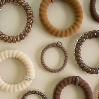 Morning Brew small spiral hair ties by Teleties on wrist - House of Me boutique Norman OK
