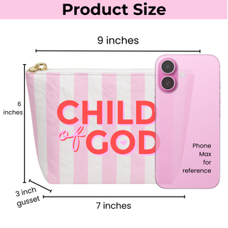 Child of God pouch Christian gift makeup bag: Pink Stripe w/ colorful.
